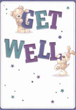 Bathed in an atmosphere of playful optimism, this get well card springs vividly to life-two adorable friends, a cuddly bear and a floppy-eared pup, leap from the design as if bounding along a Bowes Park green. Each gently cradles the large, cheerful letters spelling 'Get Well,' their rounded features and expressive faces whispering messages of comfort and support. The indigo and teal hues of the bold text pop brightly against a clean cream backdrop, reminiscent of a freshly arranged bouquet displayed beside a favourite local café. Scattered stars glimmer in shades of blue and purple, casting a quiet, magical glow throughout the scene. The fur of both friends appears soft and touchable, invoking the same tactile longing as a bouquet's soft petals and foliage, arranged with care and attention at a Myddleton Road flower shop. In this gentle, light-filled scene, every detail-from the warm colour palette to the gleaming stars-offers a sense of hope and reassurance to anyone recovering in Bowes Park.
